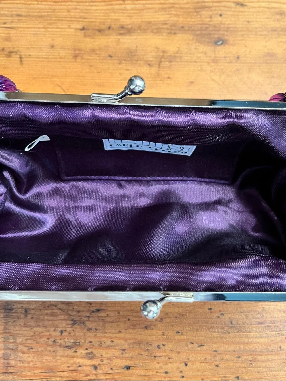 Vintage Carlo Fellini Beaded Evening Clutch Handbag in Plum